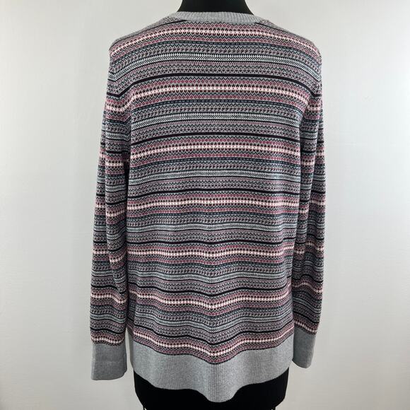 L.L. Bean Gray Red Striped Cotton Cashmere Button Down Cardigan Sweater Size M - Picture 6 of 10